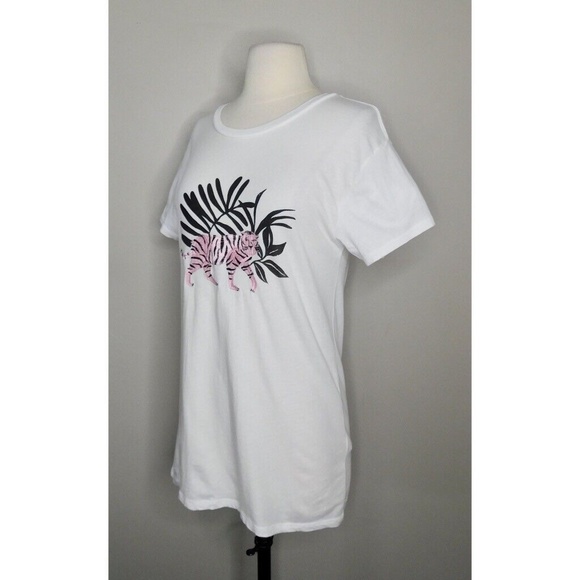 CLC COREY LYNN CALTER Yvette Embroidered Tiger Tee Screen-Print White Knit Small - Picture 7 of 12